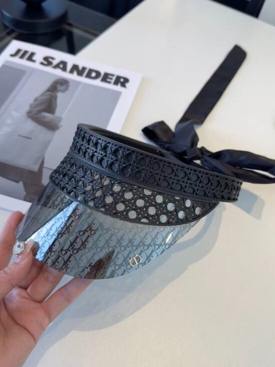 ?Dior-Style Black Woven Logo Visor Sun Hat main image 5
